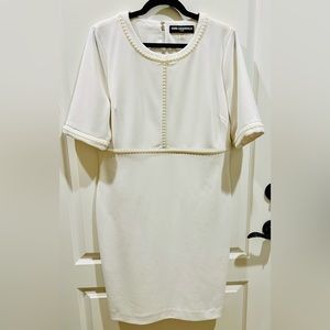Karl Lagerfield Paris White Pearl Accented Short-sleeve Sheath Dress, Sz 14